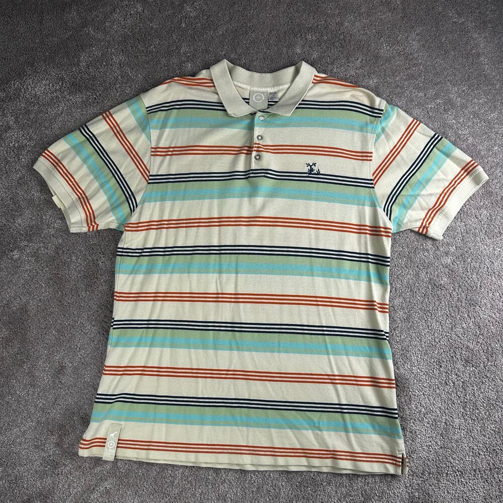 Vtg LRG Horizontal Stripe Beige Short Sleeve Polo Shirt Size XL Preppy y2k